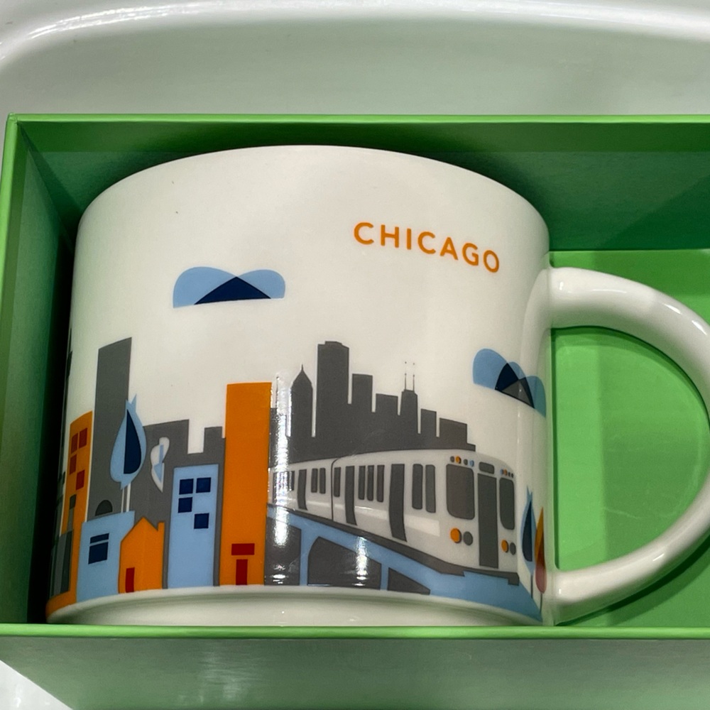 NEW Starbucks Chicago Mug with Orange and Blue Design